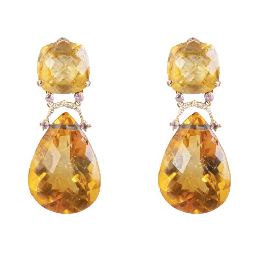 Pendientes largos de citrinos de gota facetada que pende de