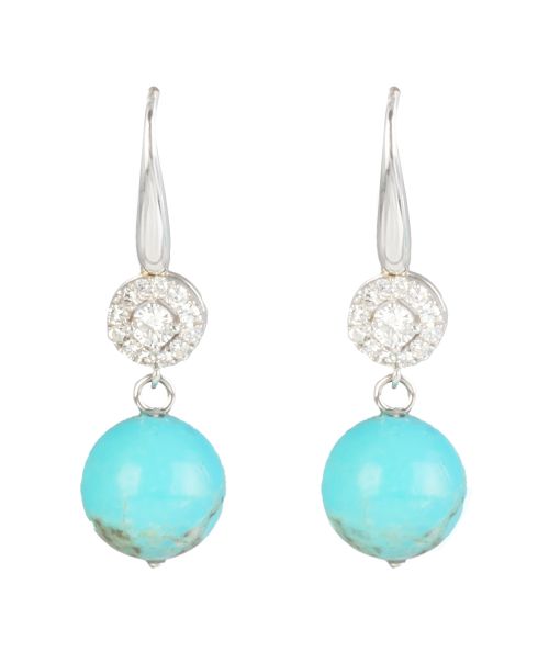 Pendientes largos con esferas de turquesas que penden de ro