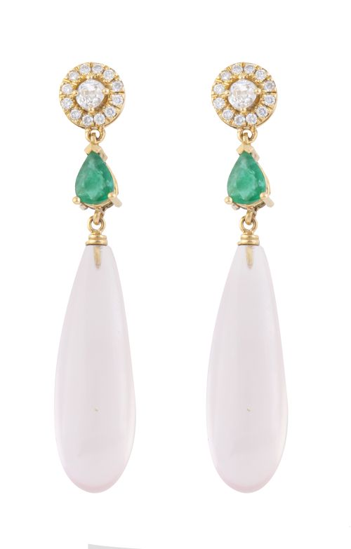 Pendientes largos con gota de cuarzo rosa, que pende de per