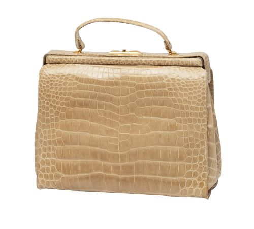 Gran bolso vintage de piel de cocodrilo color marfil, con a