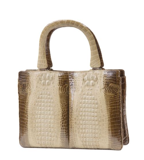 Bolso vintage de piel de cocodrilo color marrón, con dos as