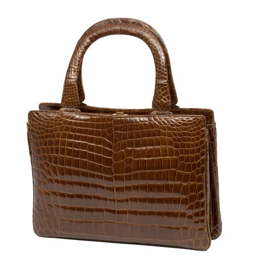 Bolso vintage de piel de cocodrilo color marrón, con dos as