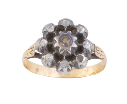 Sortija rosetón S. XIX con frente de símil de diamantes eng
