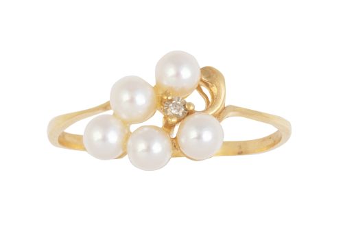 Sortija con rácimo de uvas de perlas y brillante