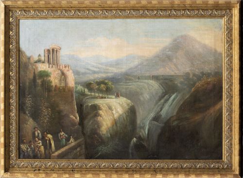 P. ALVÁREZ (Escuela española, siglo XIX)Paisaje con aldean
