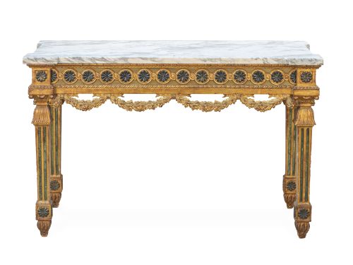 Consola de estilo Luis XVI de madera tallada, policromada y