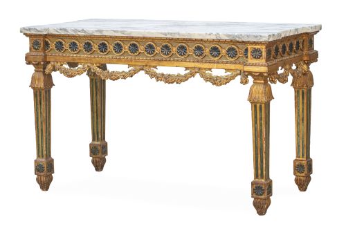 Consola de estilo Luis XVI de madera tallada, policromada y