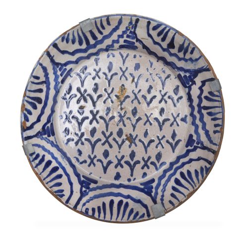 Lebrillo de cerámica esmaltada en azul y blanco.Trabajo g