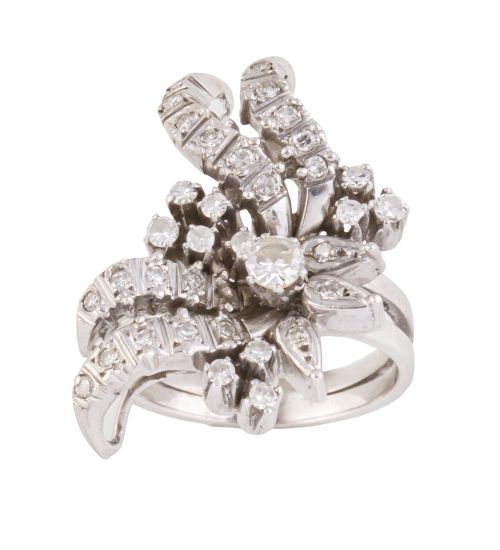 Sortija años 60 de brillantes y diamantes talla baguette, c