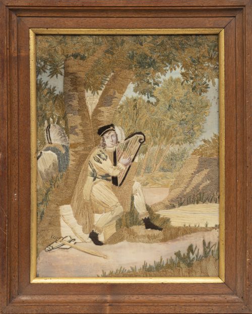 Músico.Bordado a pintura con hilos de color.Francia, S.
