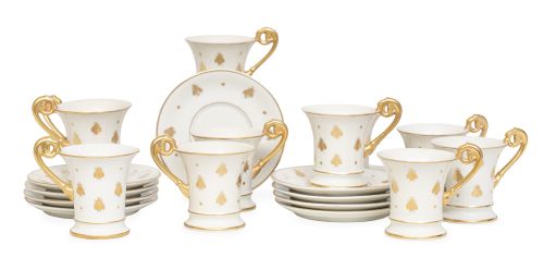 Juego de 11 tazas con sus platos de estilo imperio de porce