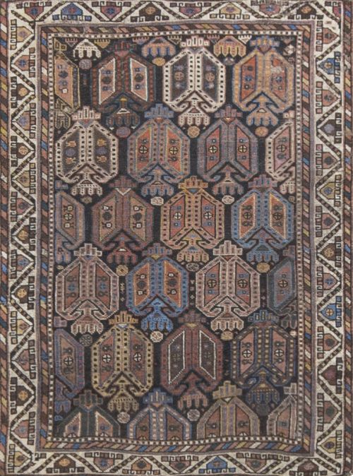 Alfombra anudada en lana sobre trama de algodón por nómadas