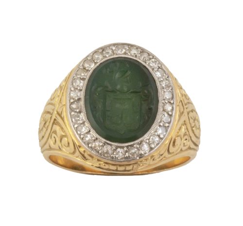 Sortija sello de pp. S. XX, con intaglio de escudo familiar