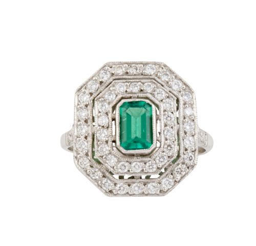 Sortija de esmeralda talla esmeralda central de 0,50 ct apr