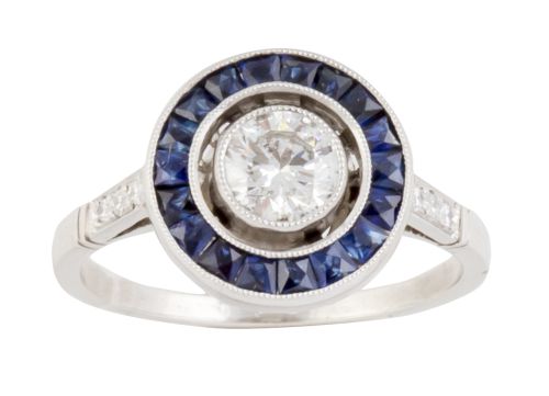 Sortija de ojo de perdiz con brillante de 0,45 ct aprox cen