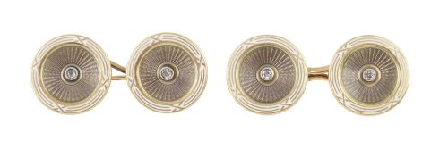 Pareja de gemelos dobles Art-Decó, en esmalte guilloché inc