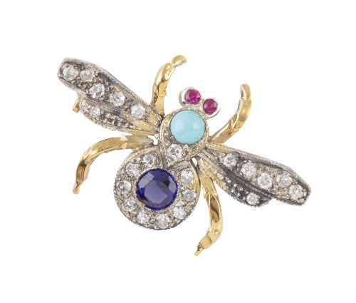 Pareja de broches mosca de brillantes, con cuerpo de turque