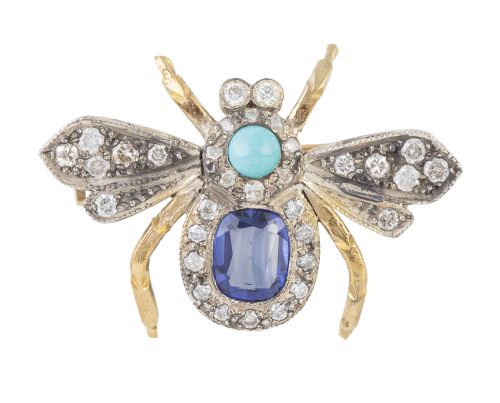 Pareja de broches mosca de brillantes, con cuerpo de turque