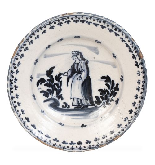 Plato de cerámica esmaltado en azul, de la "serie francesa"