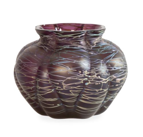 Cuenco globular de cristal morado con aplicaciones de hilos