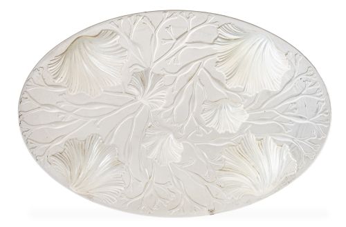 Placa en cristal iridiscente con "coquilles", tipo Lalique.