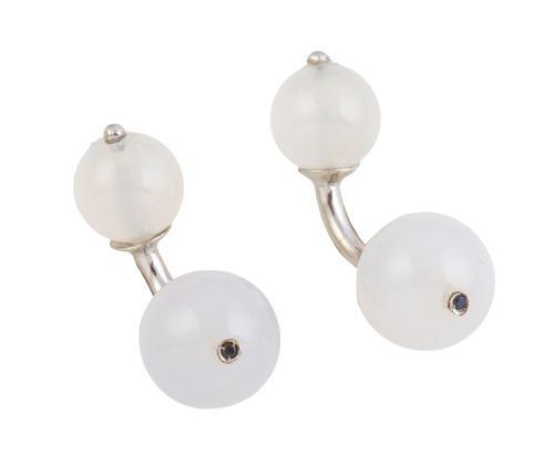 Gemelos dobles con esferas de ágata blanca, con un zafiro e