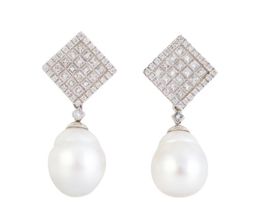 Pendientes largos con perla australiana aperada colgante de