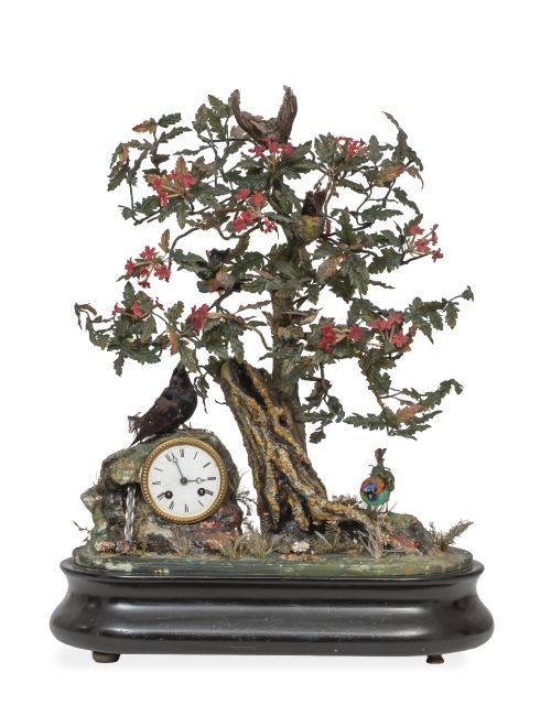 Reloj autómata de sobremesa Napoleón III, con árbol simulad