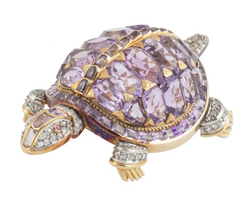 Broche tortuga años 50 con caparazón semiesférico cuajado d