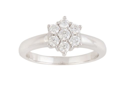 Sortija rosetón de brillantes en montura de garras