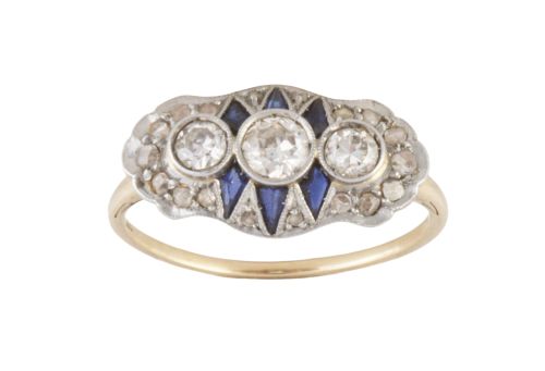 Sortija tresillo Art-Decó con tres brillantes de talla anti