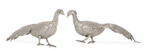 Pareja de faisanes de plata.S. XX.