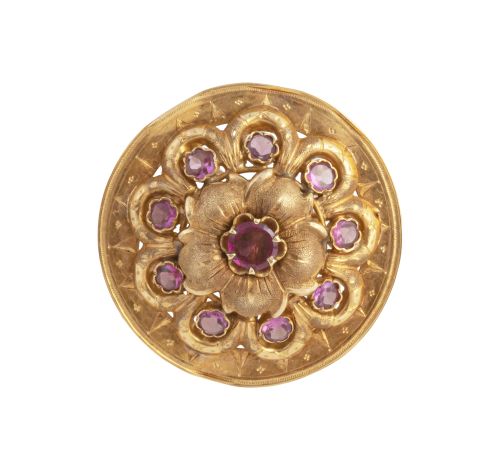 Broche circular victoriano S. XIX  con amatistas decorando 