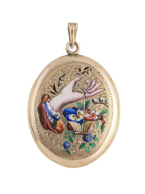 Colgante portafotos victoriano S. XIX, con esmalte polícrom