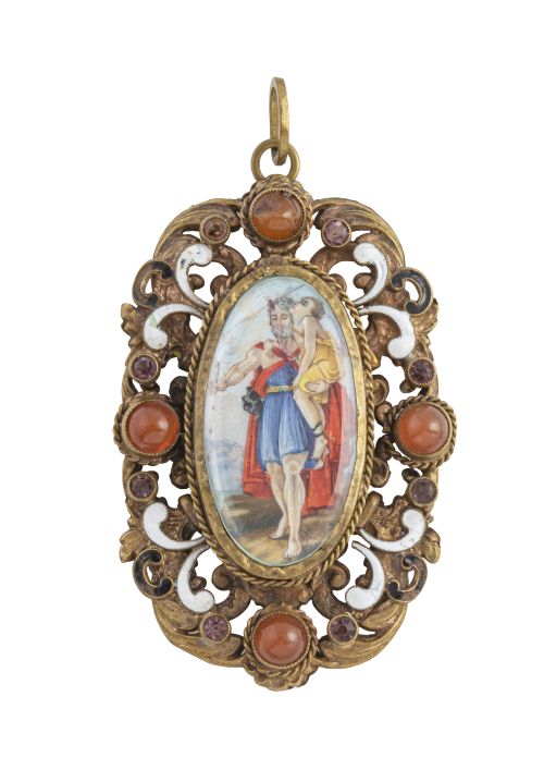 Colgante S. XVIII con miniatura que representa sacrificio d