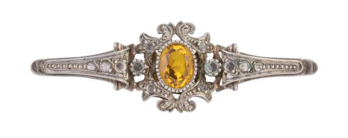 Broche alfiler con citrino central y diamantes