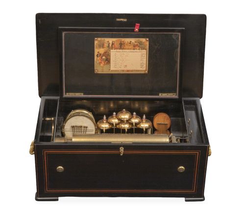 Caja de música con caja de madera de palosanto, madera ebon