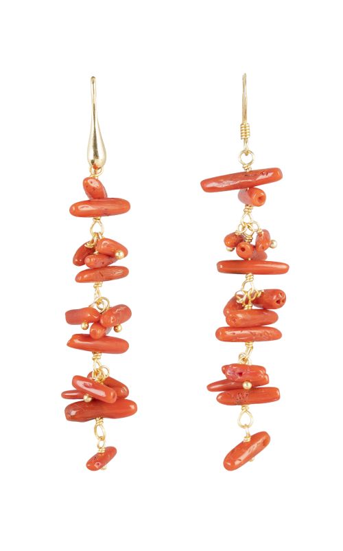 Pendientes largos de coral en cascadas de ramitas combinada