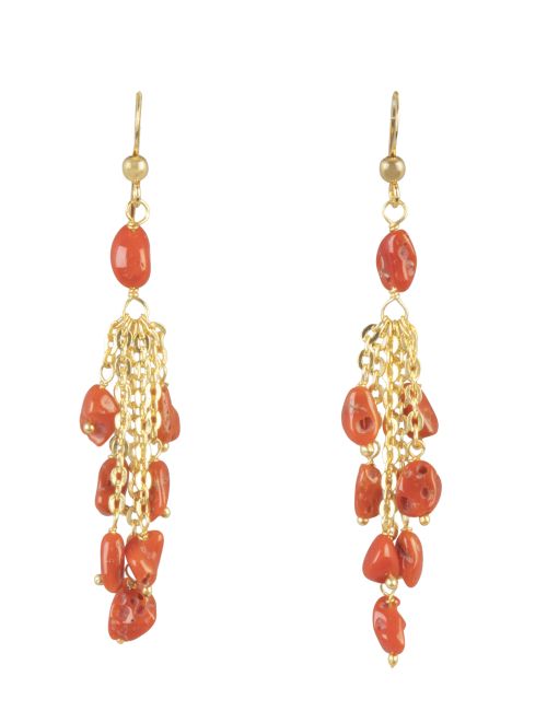 Pendientes largos con cuentas de coral colgantes de cadenit