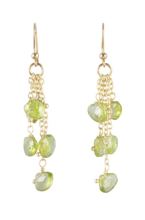 Pendientes largos con gotas de peridotos facetados y cadeni