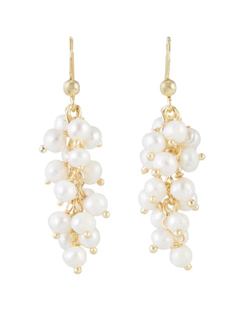 Pendientes largos con racimos de perlas y cadenitas