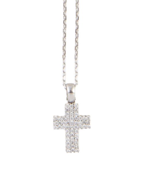 Cruz colgante cuajada de brillantes con cadena larga fina