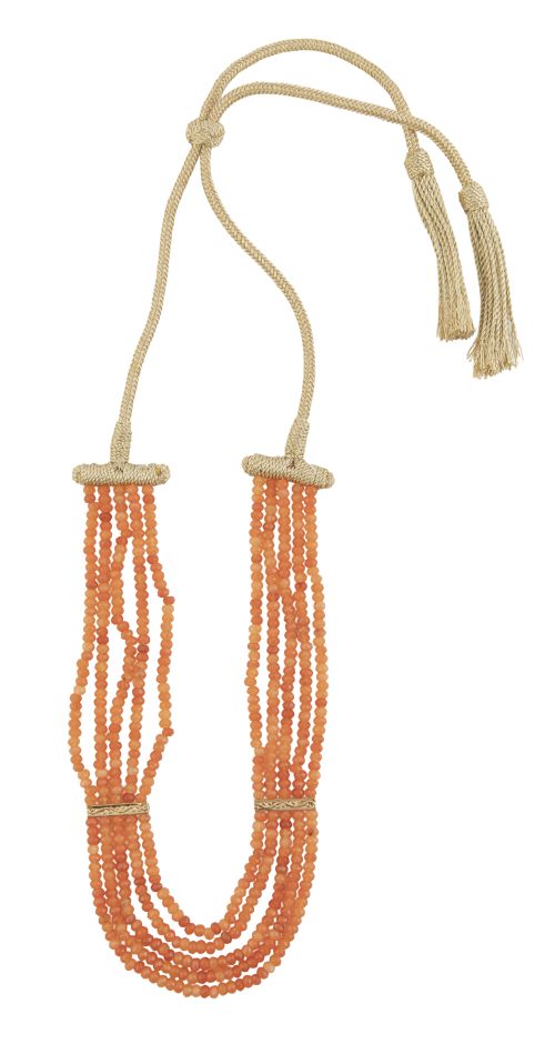 Collar de cinco hilos de ágatas naranjas facetadas con dos 