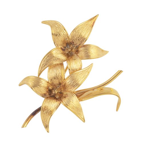 Broche vintage MURAT francés años 50 de dos lirios con deco