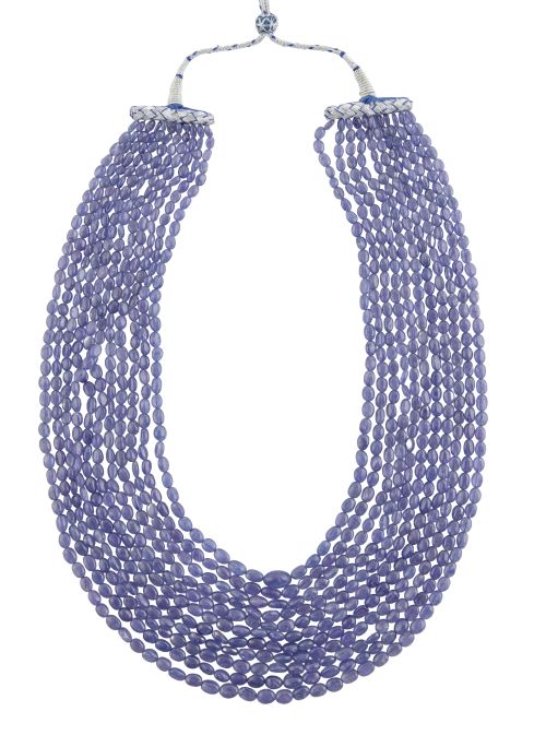 Collar de once hilos de tanzanitas en cuentas ovales de tam