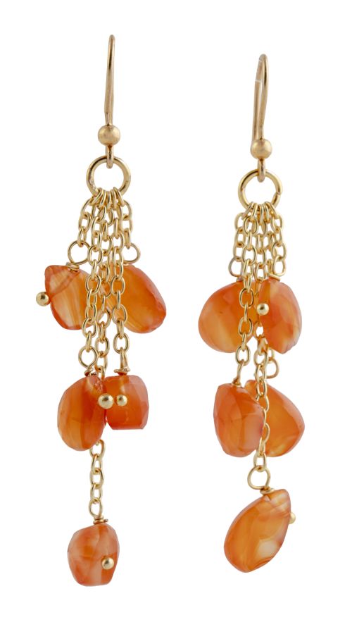 Pendientes largos de cuentas de cornalina en talla gota fac