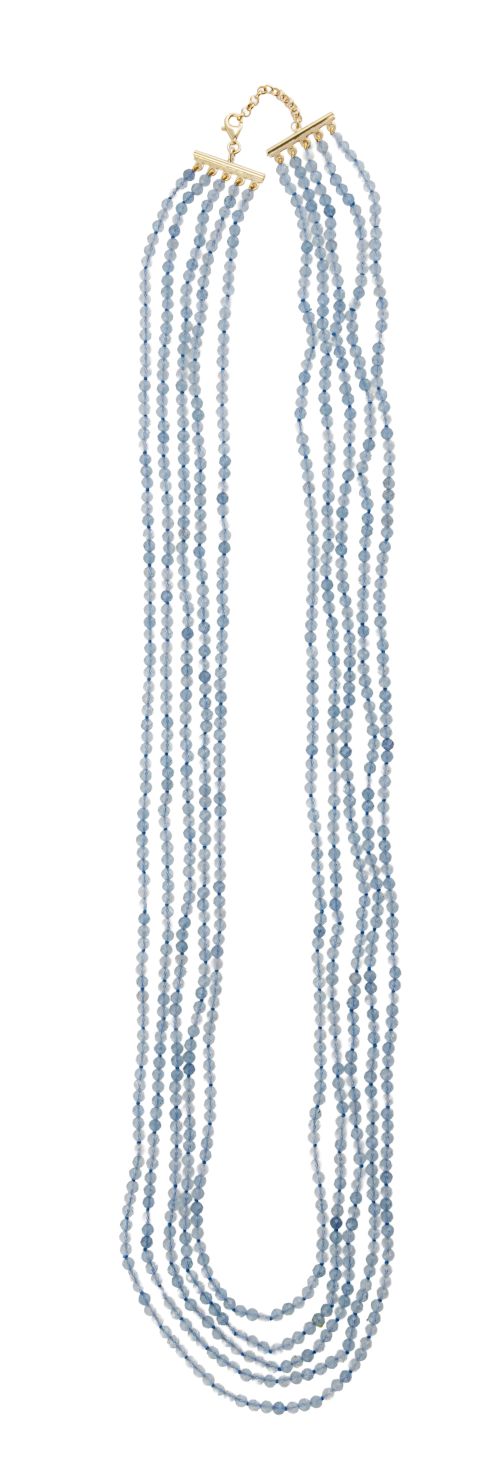 Collar de cinco hilos de cuentas de aguamarinas redondas fa