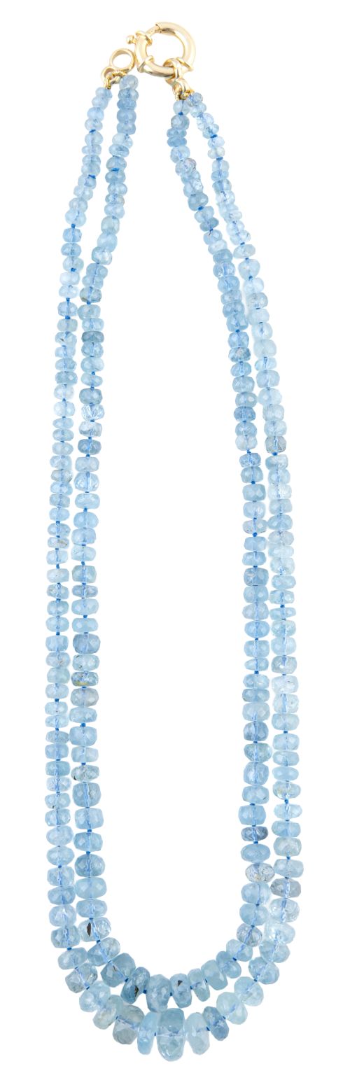 Collar de dos hilos de aguamarinas en cuentas con forma de 