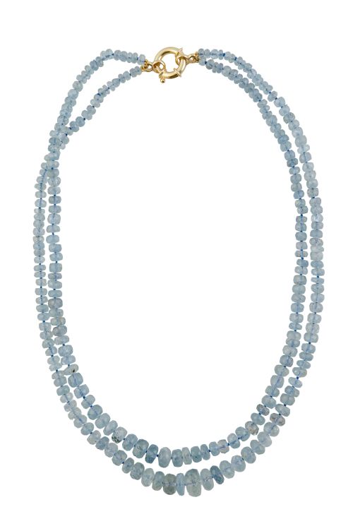 Collar de dos hilos de aguamarinas en cuentas con forma de 
