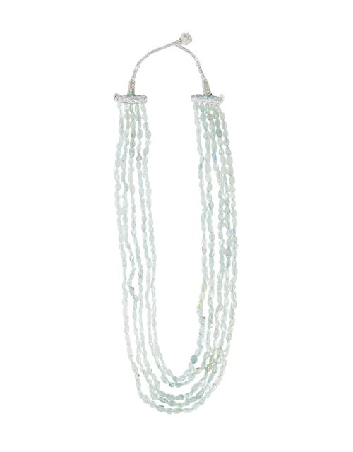 Collar de cinco hilos de aguamarinas, en cuentas ovales de 